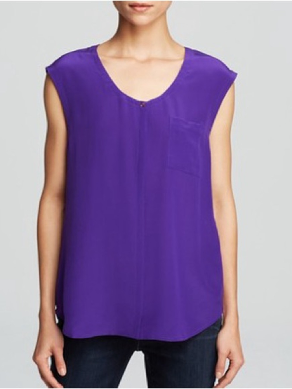 Eileen Fisher Ultra Violet Crepe de Chine Silk Blouse